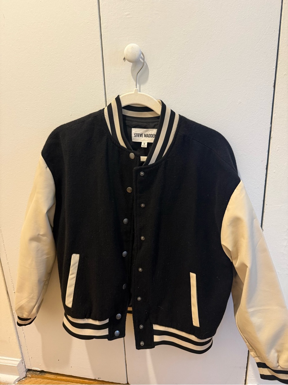 Steve Madden Black and Cream Kids Varsity Bomber Jacket